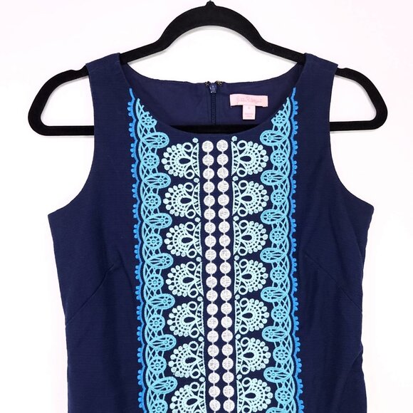 Lilly Pulitzer Sheath Dress Size 0 Embroidered Front Fully Lined Sleeveless - Picture 3 of 16